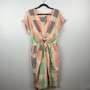 Loft v neck tie front coral midi dress size large